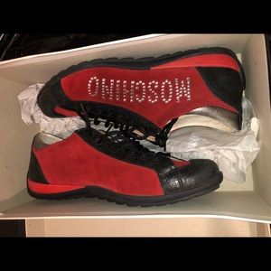 Moschino Black leather and Red suede sneakers